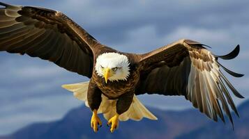 Aigle librement en volant en dessous de le lumière du soleil et bleu ciel. prédateur oiseau chasse dans safari est Afrique concept par ai généré photo