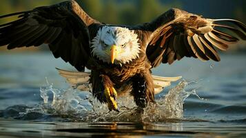 Aigle librement en volant en dessous de le lumière du soleil et bleu ciel. prédateur oiseau chasse dans safari est Afrique concept par ai généré photo