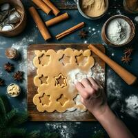 plat allonger de cuisine fait maison Noël cuisson Ingrédients ou pain d'épice biscuits mis sur table concept par ai généré photo