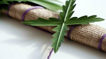 une Christian en bois traverser crucifix signe avec vert paume feuilles comme religieux vacances. paume dimanche un événement concept par ai généré photo