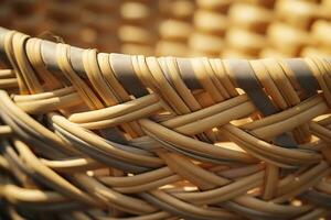 fermer de une chaume panier en dessous de le lumière du soleil, ai génératif photo