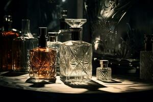 parfum bouteille ou whisky bouteille dans élégant style sur une maquette style Contexte photo