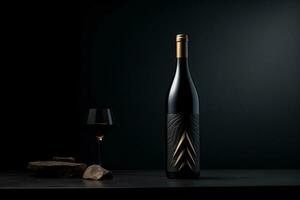 maquette de élégant du vin bouteille sur une minimaliste studio Contexte photo