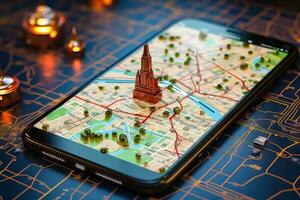 GPS la navigation sur mobile téléphone afficher - génératif ai photo