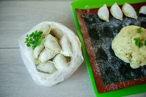 brut vert pâte Dumplings avec persil, aneth. photo