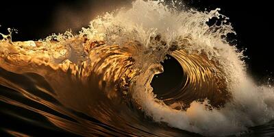 ai généré. ai génératif. foncé noir et Jaune éclaboussure l'eau mer océan vagues décoratif Contexte. graphique art photo