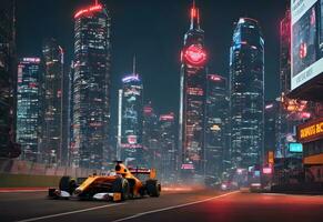 formule voiture dans nuit course ai généré photo