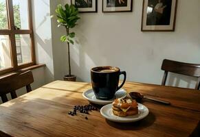 une tasse de café dans café et gâteau ai généré photo