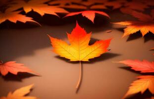 déchue érable feuilles dans sol Contexte ai généré photo