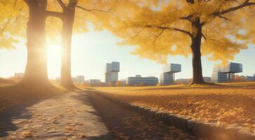 photo l'automne scène avec arbre et bâtiment ai généré