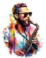 aquarelle saxophone illustration coloré vecteur blanc Contexte photo