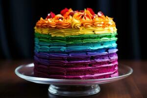 gâteau avec arc en ciel couches. ai généré photo