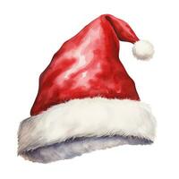 Père Noël claus rouge chapeau. aquarelle illustration, isolé sur blanc photo