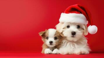 mignonne chien dans santas chapeau avec cadeau boîte photo