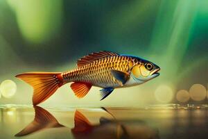 poisson dans l'eau avec lumière Contexte. généré par ai photo