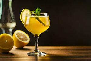 une verre de limonade avec une tranche de citron. généré par ai photo