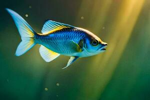 une poisson nager dans le l'eau avec lumière du soleil brillant. généré par ai photo