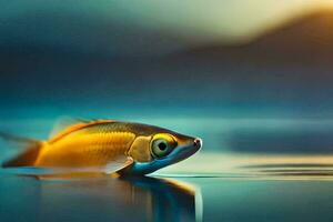 poisson rouge nager dans le l'eau à le coucher du soleil. généré par ai photo