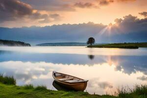 le bateau sur le lac. généré par ai photo