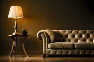 une canapé et lampe dans une chambre. généré par ai photo