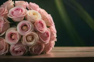 une bouquet de rose des roses séance sur une tableau. généré par ai photo