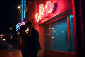 émotif impact néon rétro style photographier de gens ai génératif photo