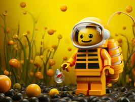 lego personnage explorant une épique lego monde ai génératif photo