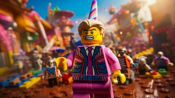 lego personnage explorant une épique lego monde ai génératif photo