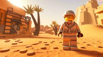 lego personnage explorant une épique lego monde ai génératif photo