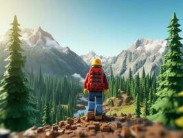 lego personnage explorant une épique lego monde ai génératif photo