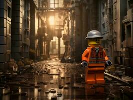 lego personnage explorant une épique lego monde ai génératif photo