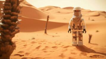 lego personnage explorant une épique lego monde ai génératif photo