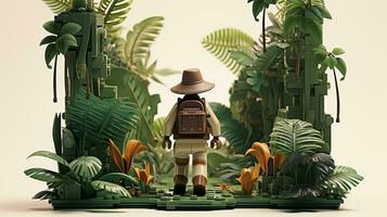 lego personnage explorant une épique lego monde ai génératif photo