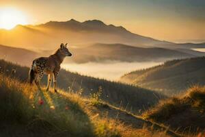 le Soleil monte plus de le montagnes dans le Contexte. généré par ai photo