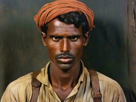 vieux coloré photo de une Indien homme de le de bonne heure années 1900 ai génératif