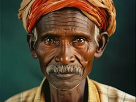 vieux coloré photo de une Indien homme de le de bonne heure années 1900 ai génératif