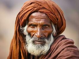 vieux coloré photo de une Indien homme de le de bonne heure années 1900 ai génératif