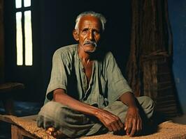 vieux coloré photo de une Indien homme de le de bonne heure années 1900 ai génératif