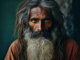 vieux coloré photo de une Indien homme de le de bonne heure années 1900 ai génératif