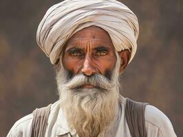 vieux coloré photo de une Indien homme de le de bonne heure années 1900 ai génératif