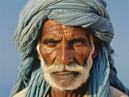 vieux coloré photo de une Indien homme de le de bonne heure années 1900 ai génératif