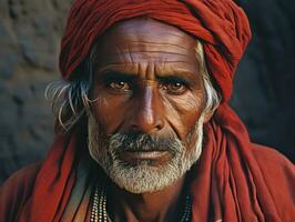 vieux coloré photo de une Indien homme de le de bonne heure années 1900 ai génératif