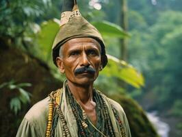 vieux coloré photo de une Indien homme de le de bonne heure années 1900 ai génératif