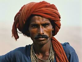 vieux coloré photo de une Indien homme de le de bonne heure années 1900 ai génératif