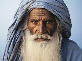 vieux coloré photo de une Indien homme de le de bonne heure années 1900 ai génératif