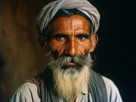 vieux coloré photo de une Indien homme de le de bonne heure années 1900 ai génératif