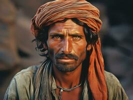 vieux coloré photo de une Indien homme de le de bonne heure années 1900 ai génératif