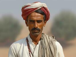 vieux coloré photo de une Indien homme de le de bonne heure années 1900 ai génératif