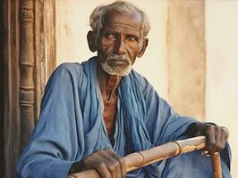 vieux coloré photo de une Indien homme de le de bonne heure années 1900 ai génératif