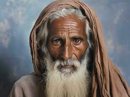 vieux coloré photo de une Indien homme de le de bonne heure années 1900 ai génératif